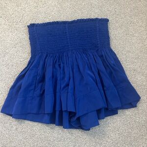 Blue Strapless Ruffled Top